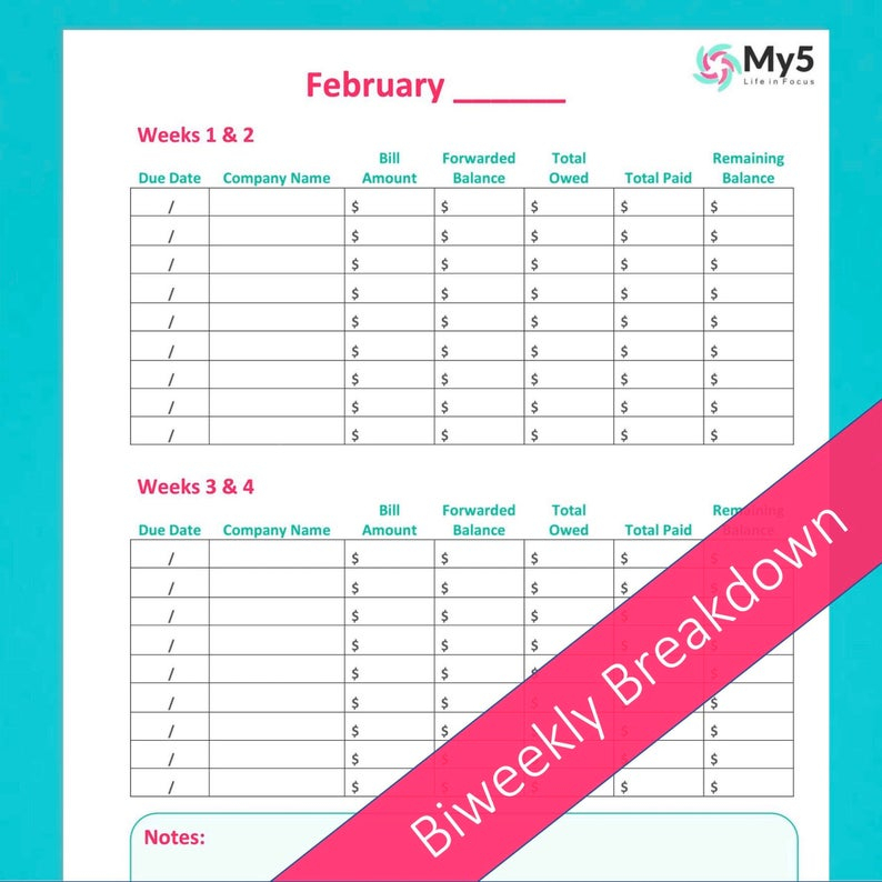 2021 Printable Monthly Bill Tracker And Planner With | Etsy