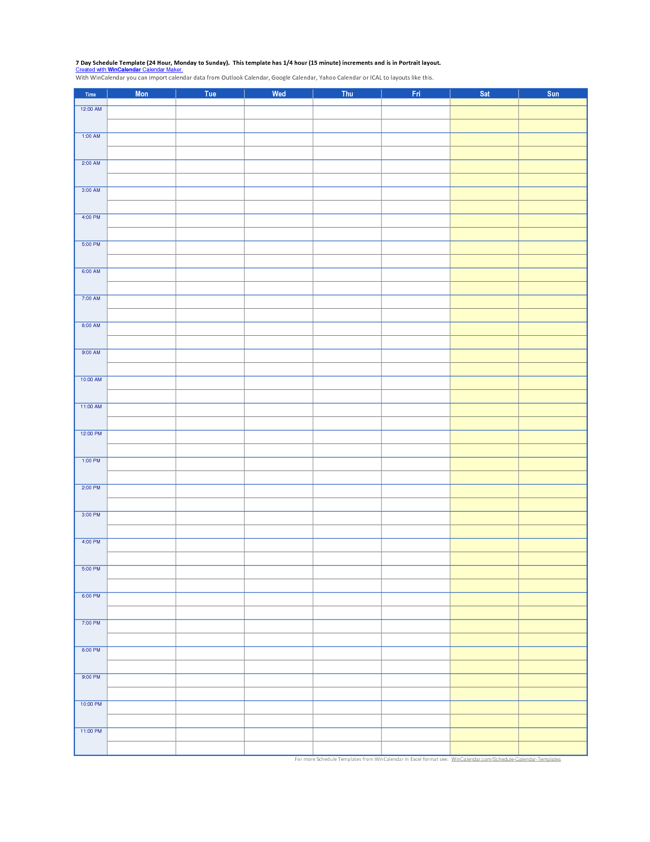 Daily Appointment Schedule Printable 15 Minute Increments