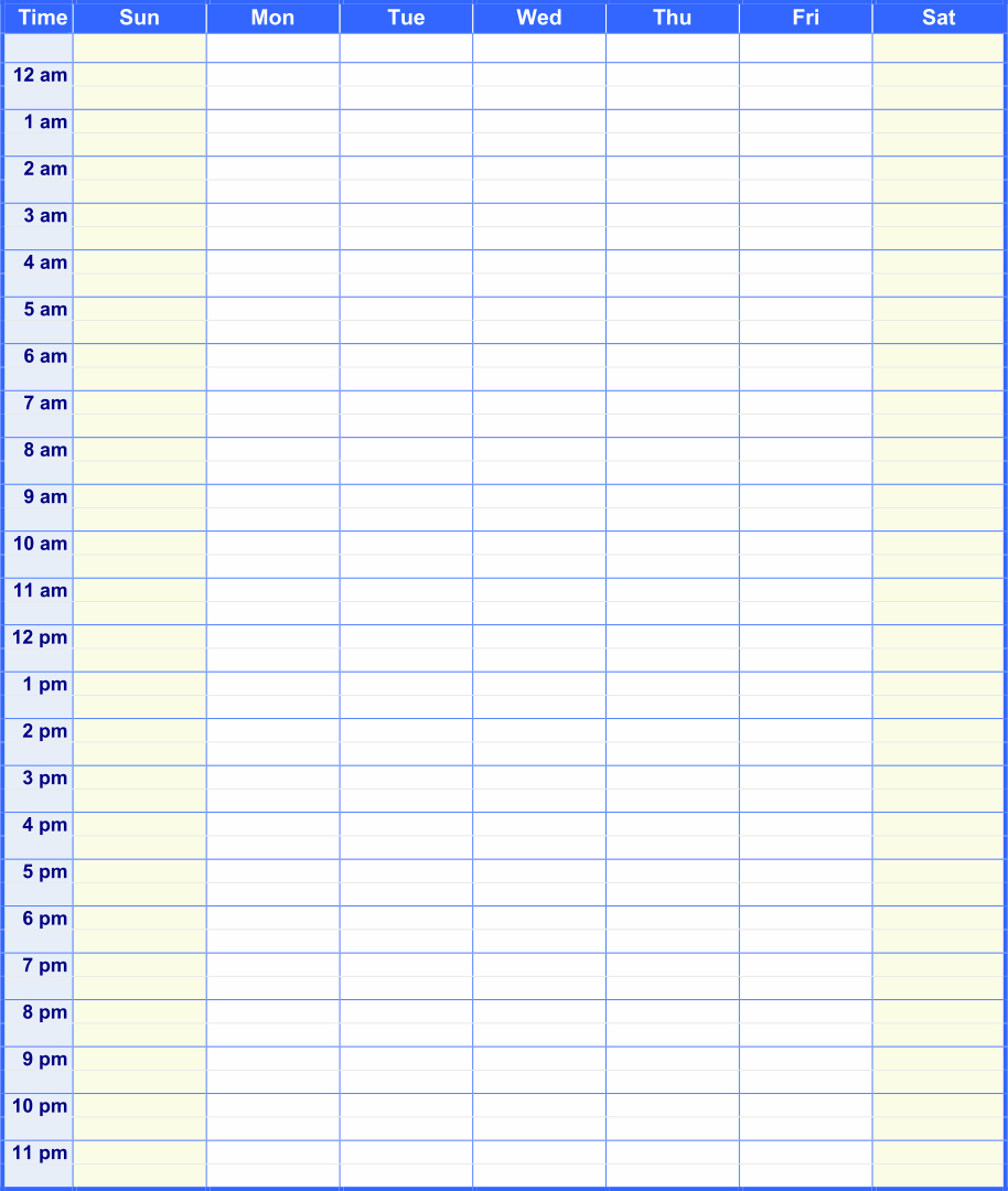 24+Hour+Schedule+Template+Excel In 2020 | Weekly Calendar