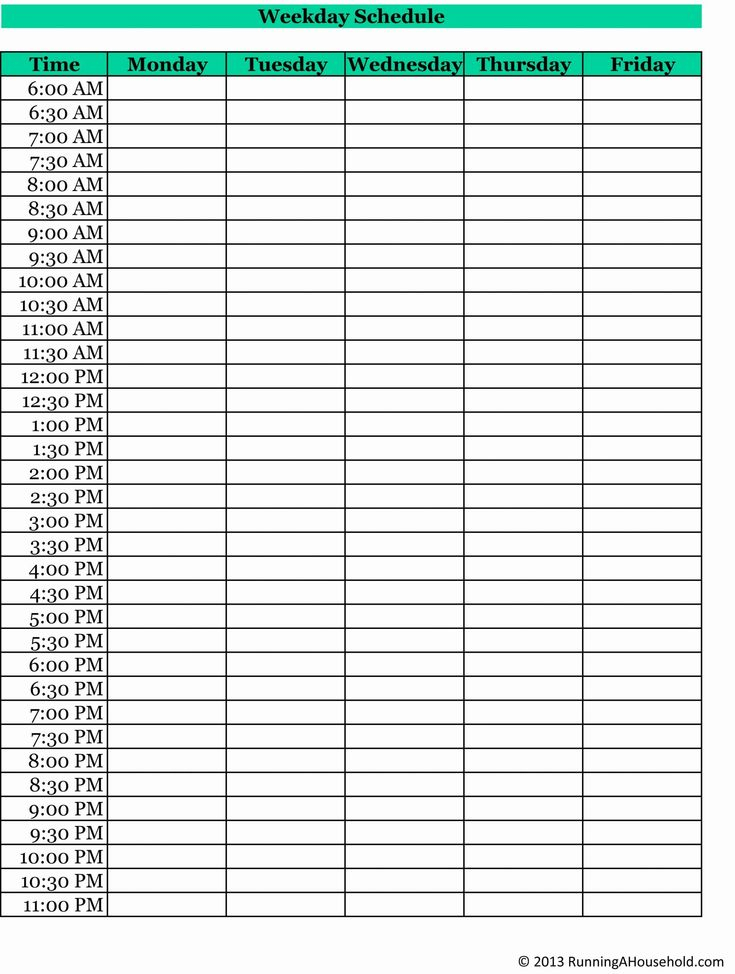 26 Half Hour Schedule Template In 2020 | Schedule Template