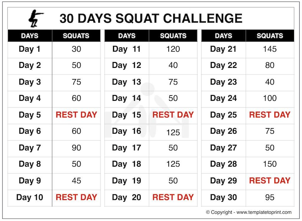 30 Days Squat Challenge Archives » Template To Print