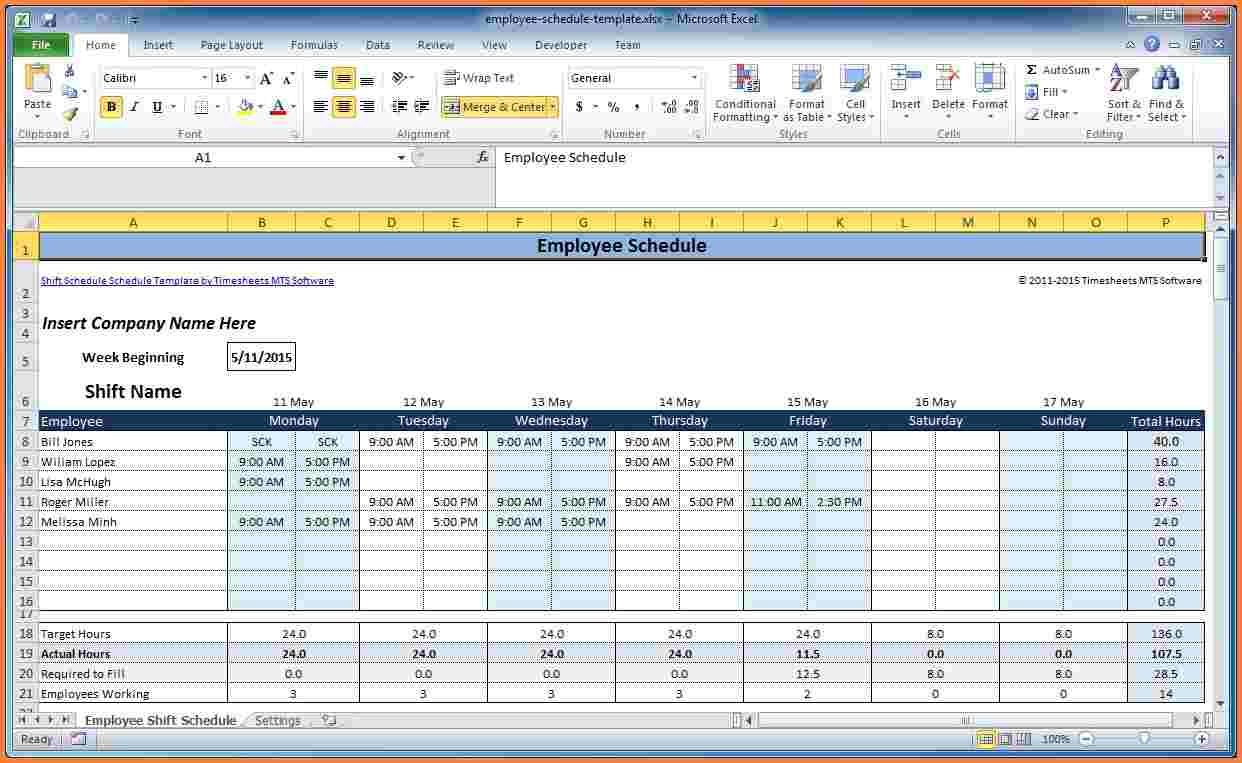 4+ Employee Schedule Excel Spreadsheet - Excel