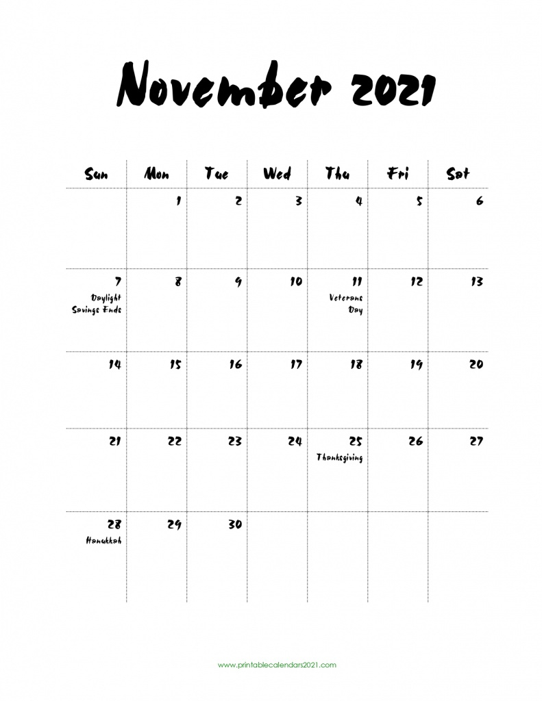 Calendar November 2021 Large Numbers