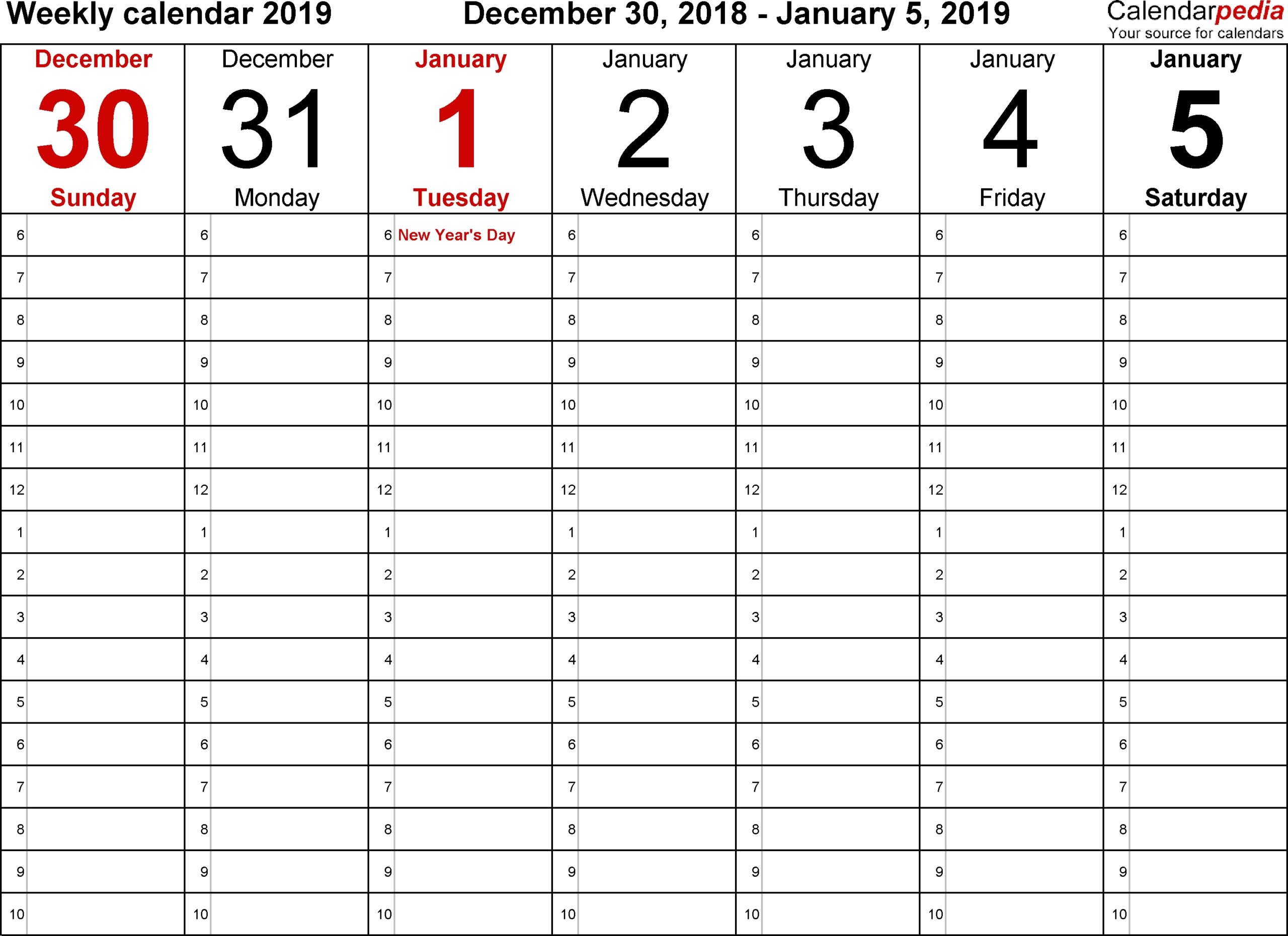 7 Day A Week Printable Fillable Calendar