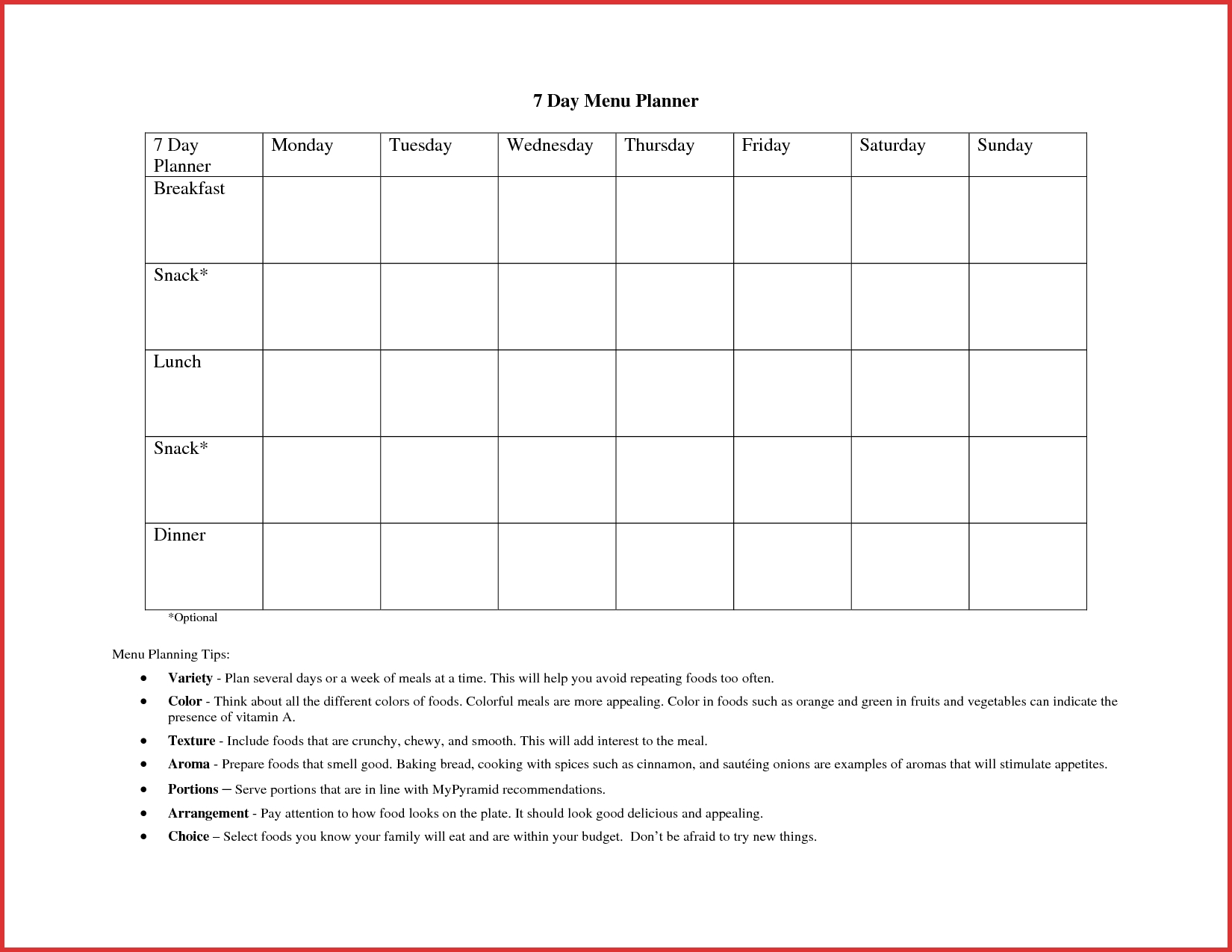 7 Day Weekly Planner Template Printable | Calendar