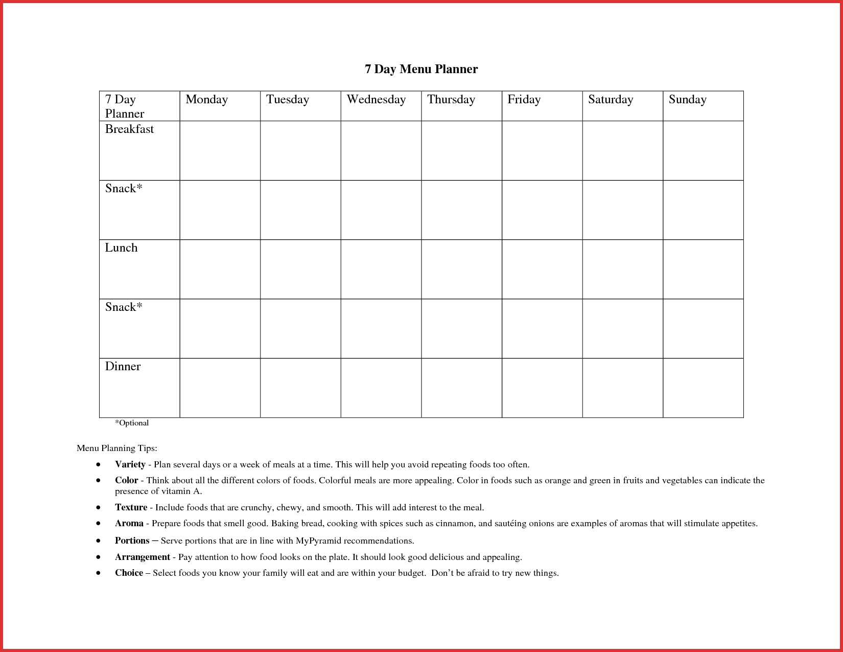 7 day a week printable fillable calendar