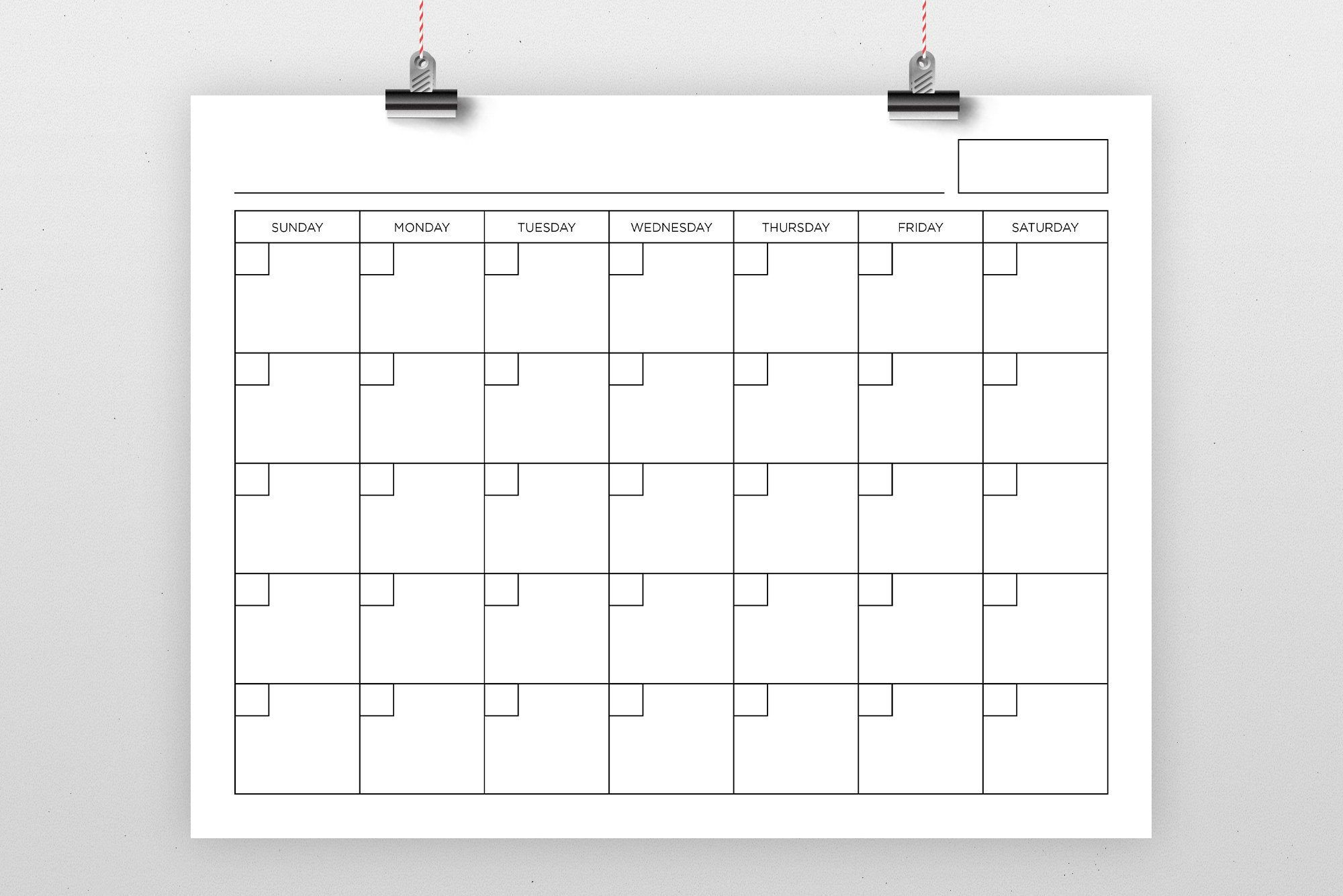 8.5 X 11 Inch Blank Calendar Page Template Instant
