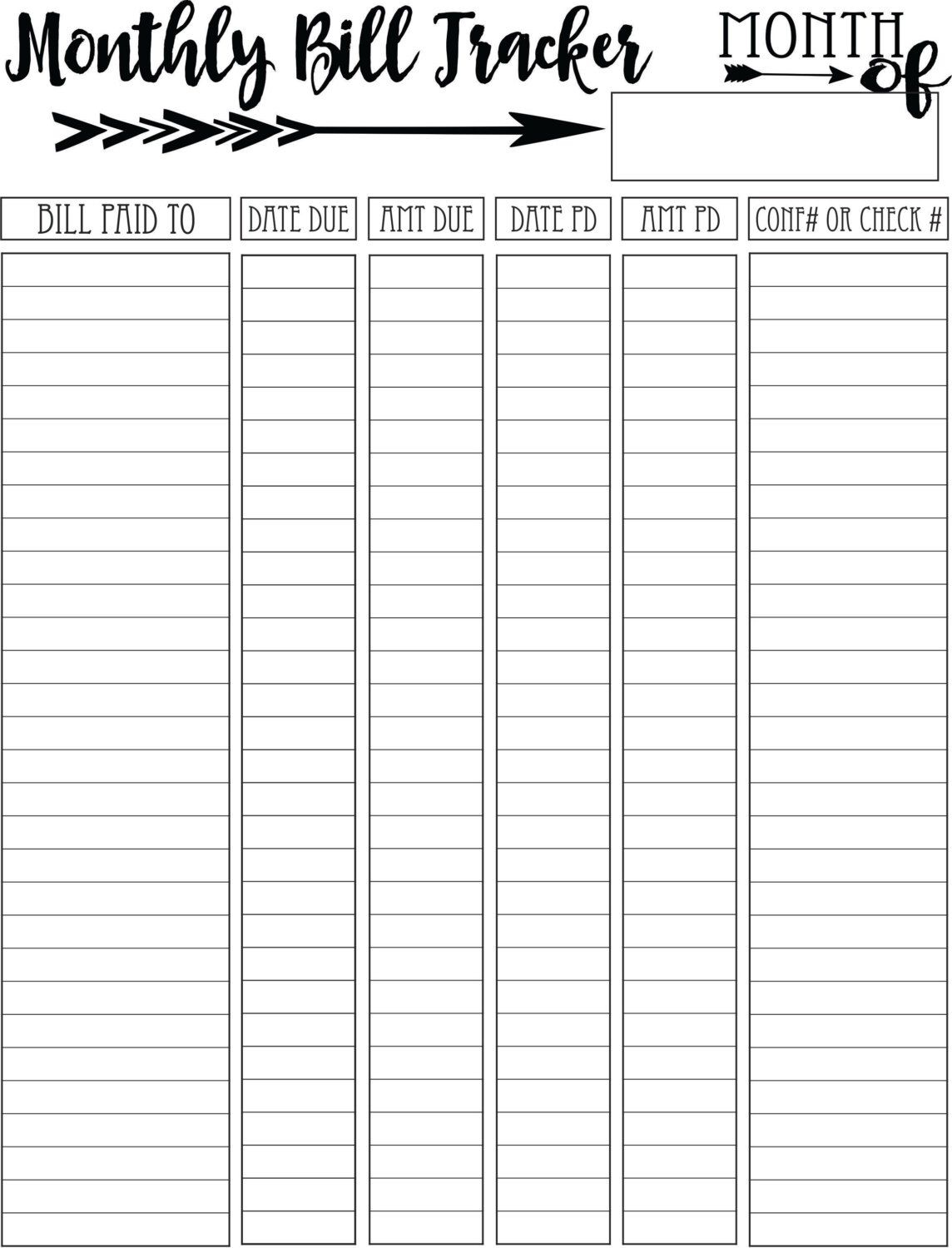 Printable Weekly Bill Planner