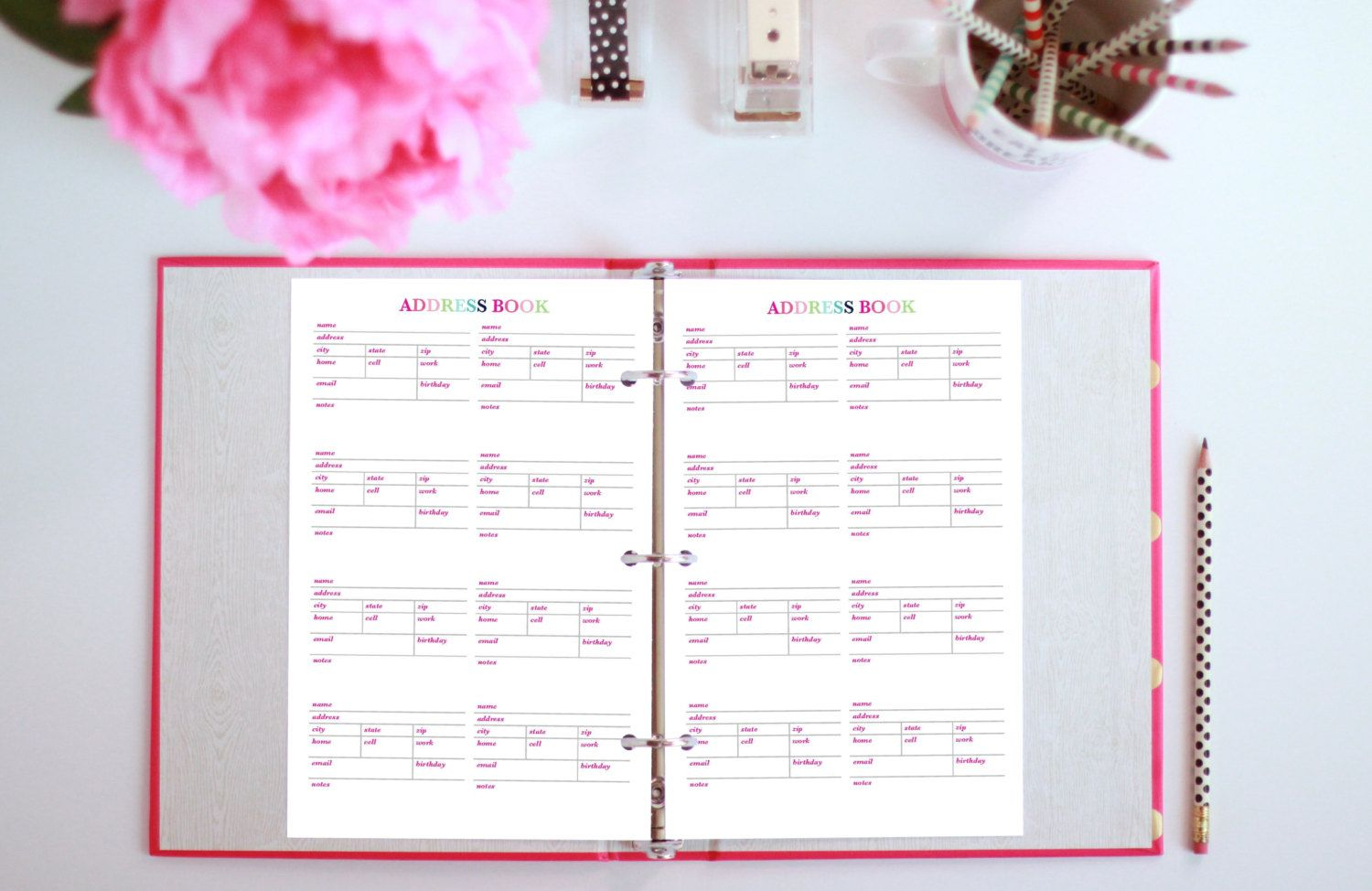 Address Book - Printable Planner Insert - Half Page Planner - 5.5X8.5In - Instant Download