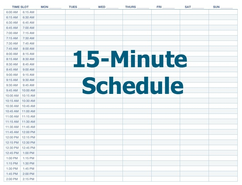 Appointment Schedule Template 15 Minute Increments | Printable Schedule Template