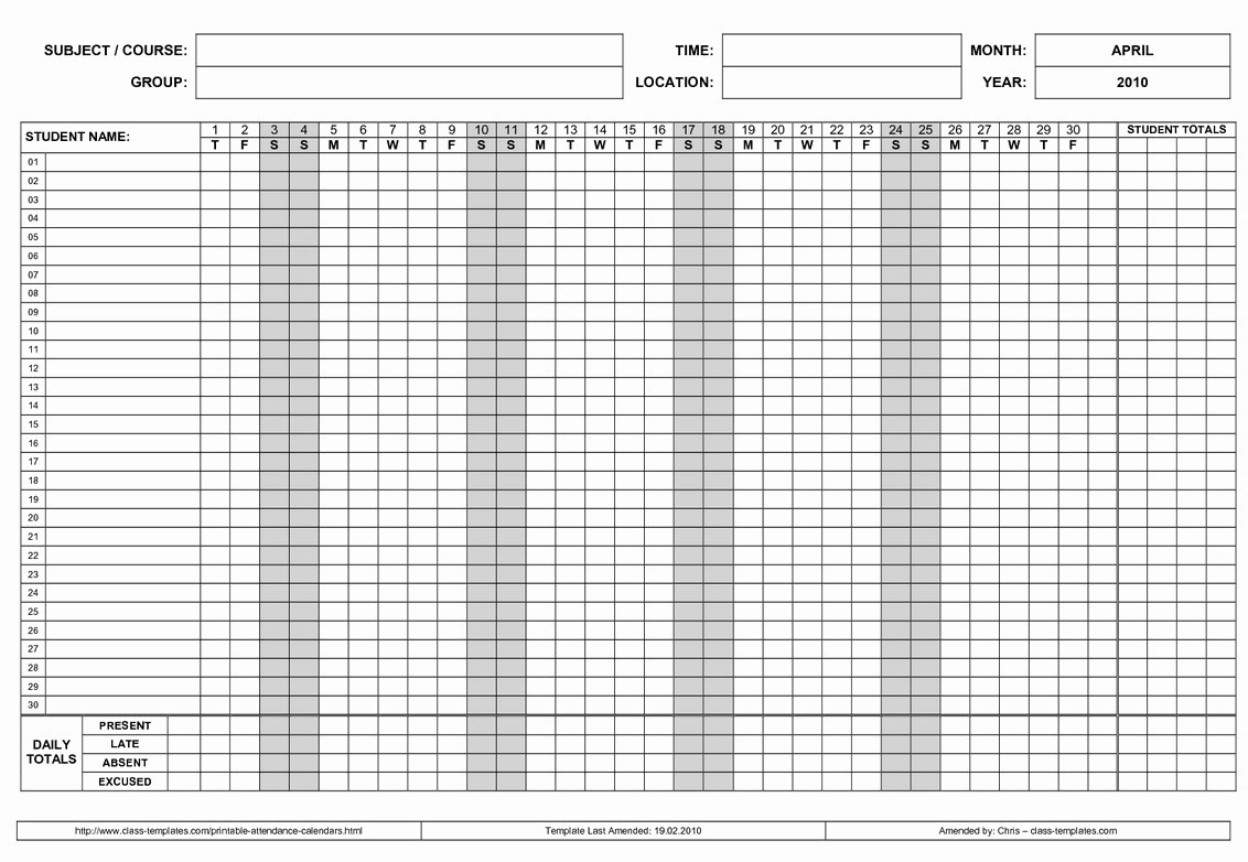 Attendance Calendars For Employee Template | Calendar