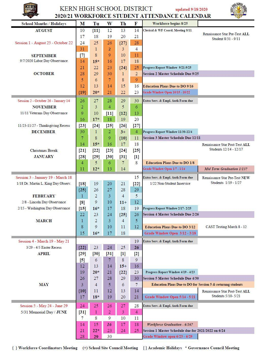 Attendance Calendars - Resources - Workforce Academy