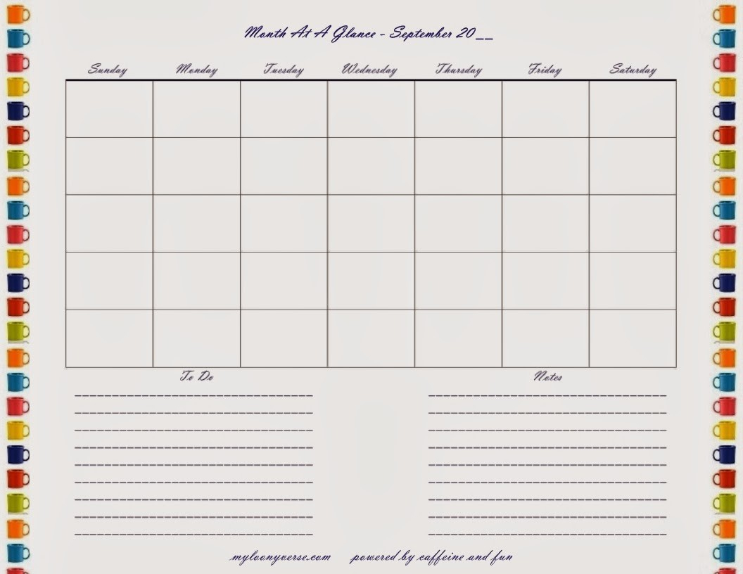 Month At A Glance Blank Calendar Printable Example Calendar Printable