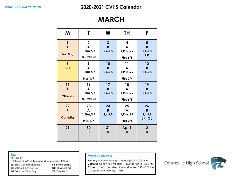 Bell Schedules &amp; A/B Calendar | Centreville High School