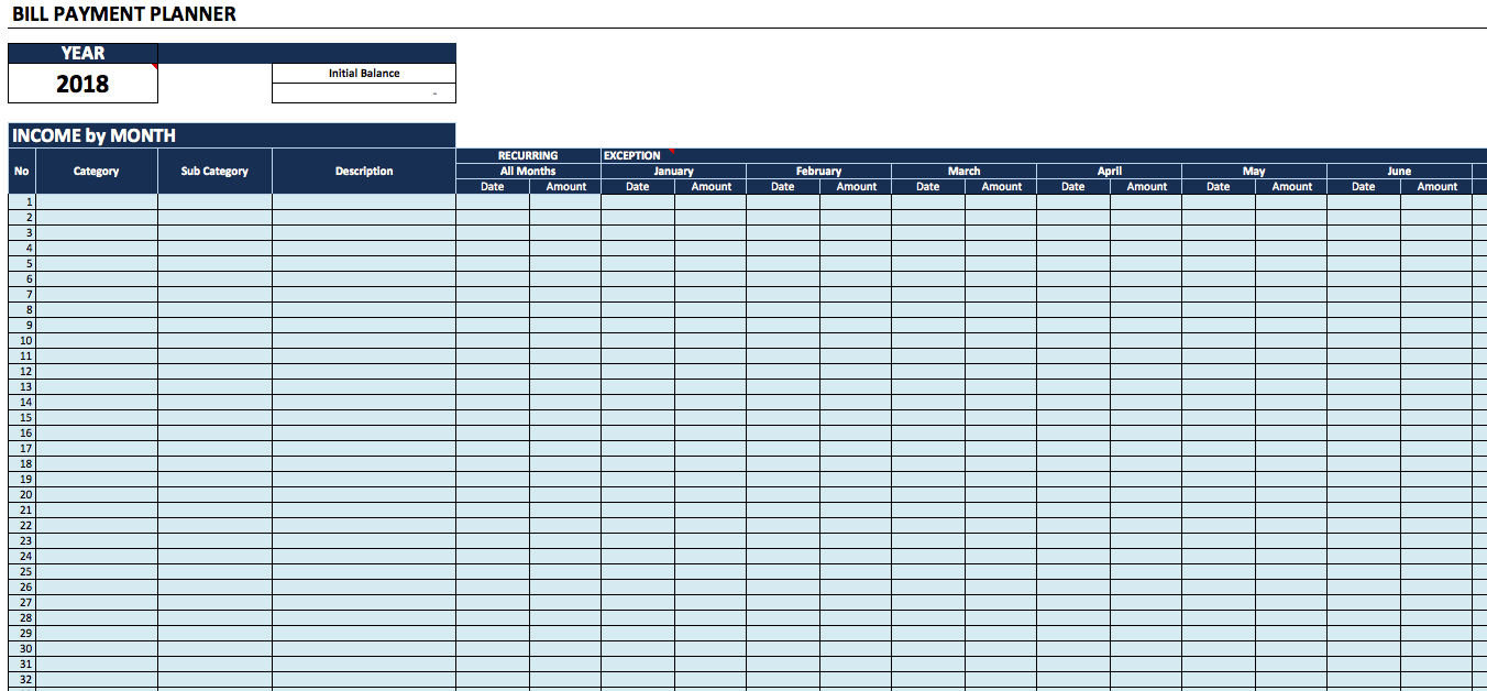 Bill Payment Calendar » Exceltemplate