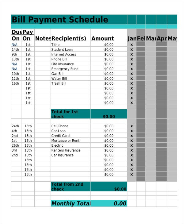 Bill Payment Schedule Template - 13+ Free Word, Pdf Format Download! | Free &amp; Premium Templates