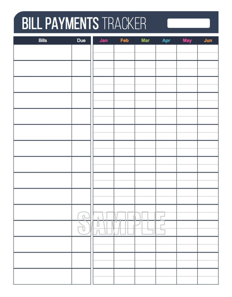 Bill Payments Tracker Plus Printable Pdf Fillable Pdf | Etsy