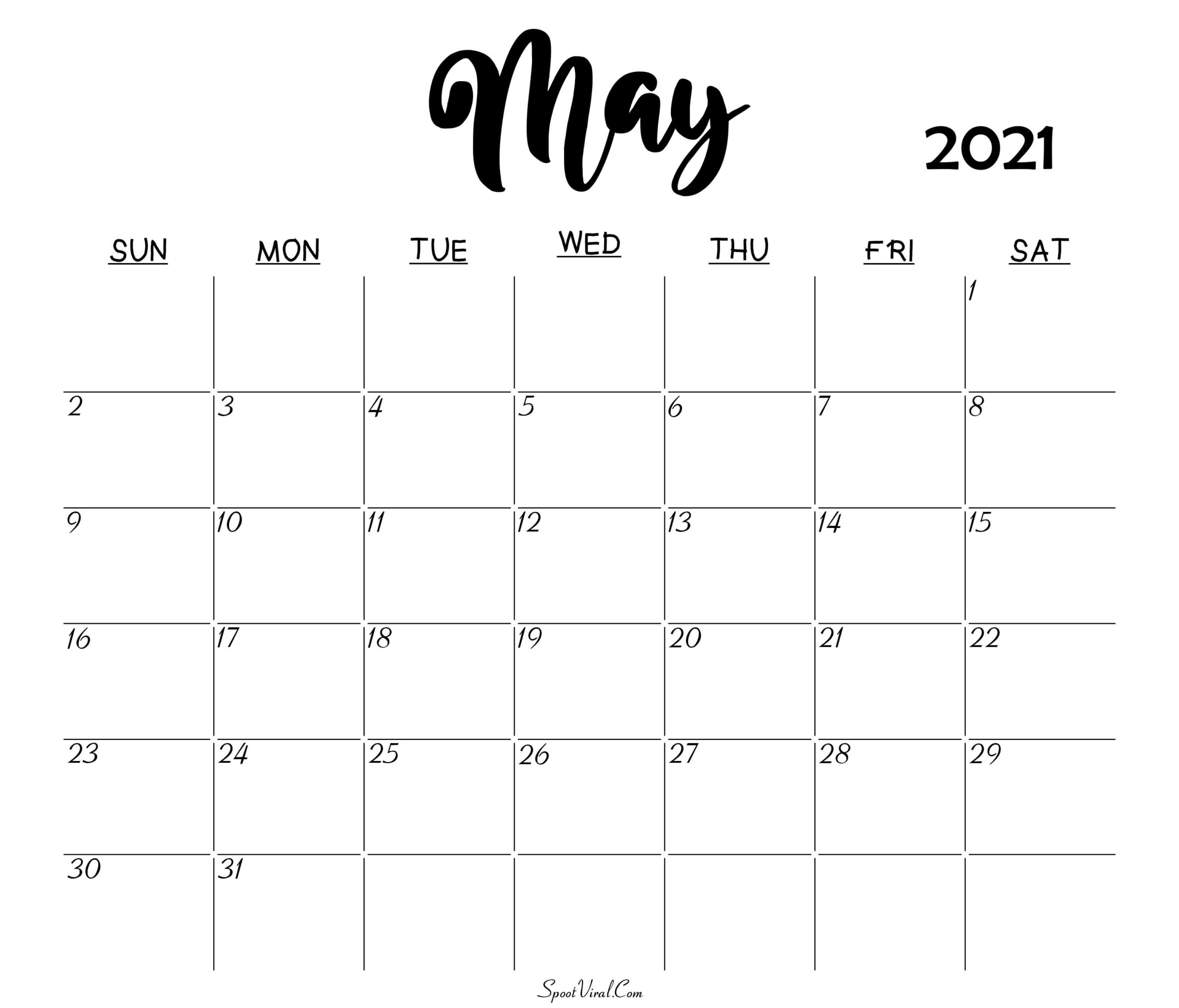 Blank May 2021 Calendar Printable - Latest Calendar