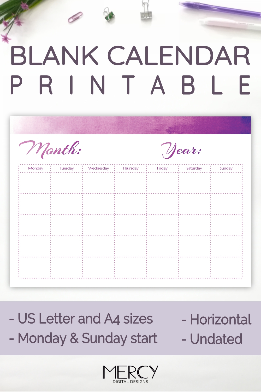 Blank Undated Calendar To Print | Ten Free Printable
