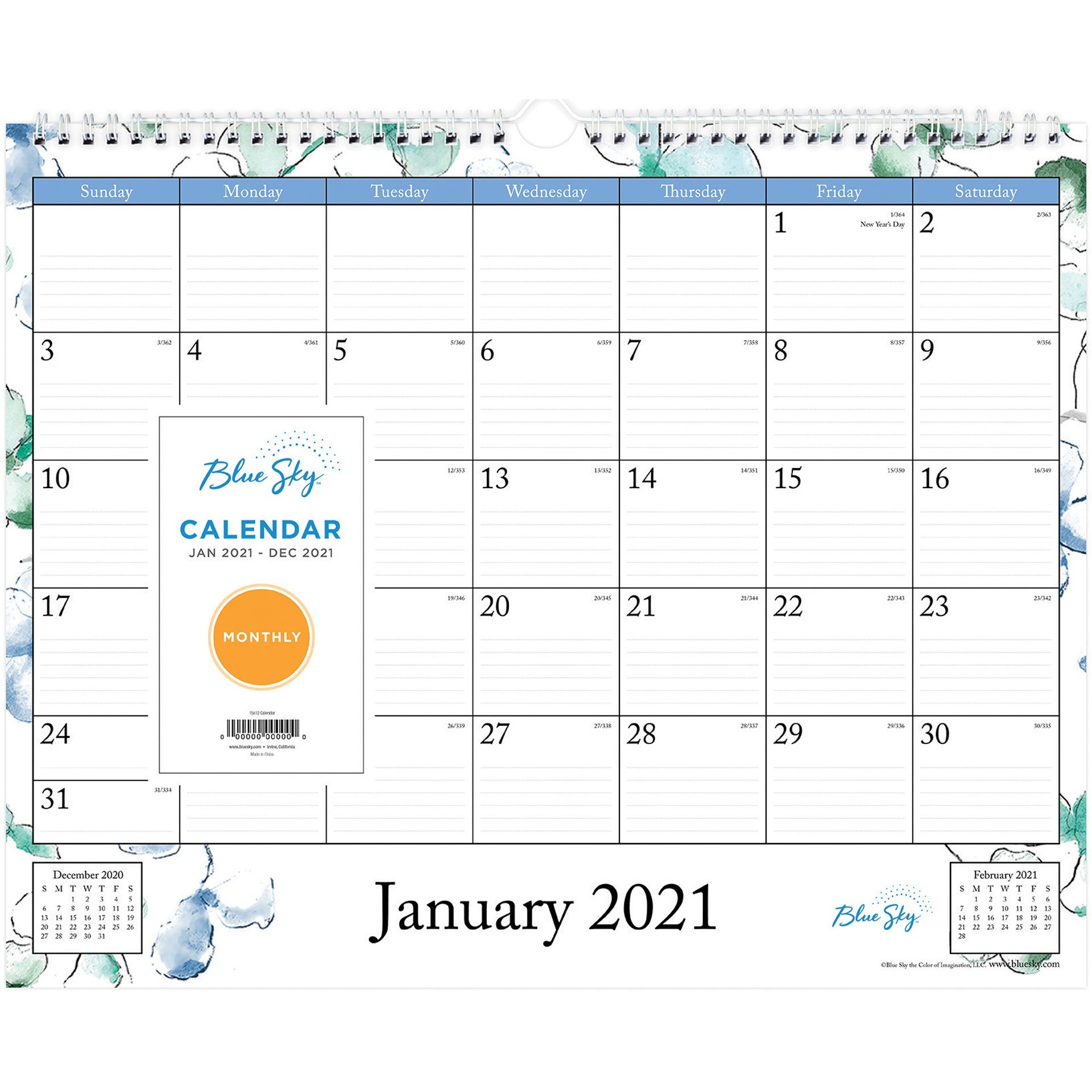 Blue Sky Lindley Wall Calendar - Julian Dates - Monthly