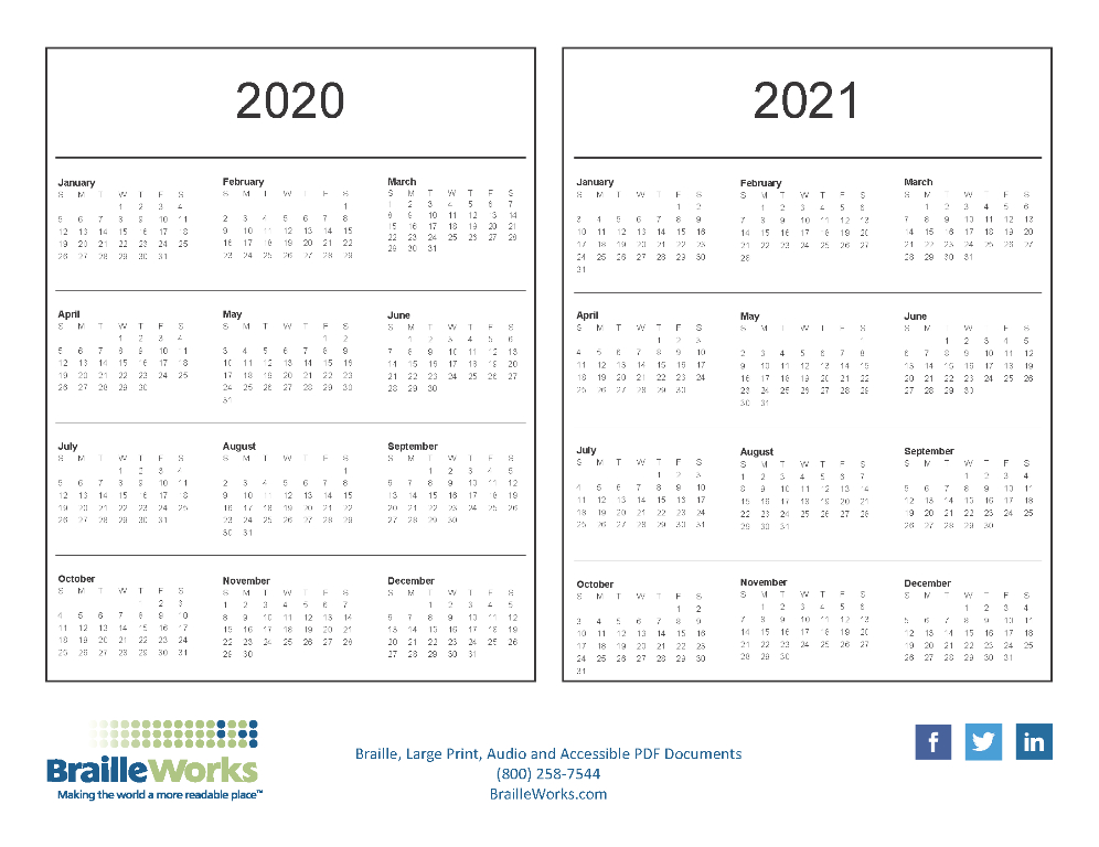 Braille Calendars - Attractive And Accessible - Braille Works