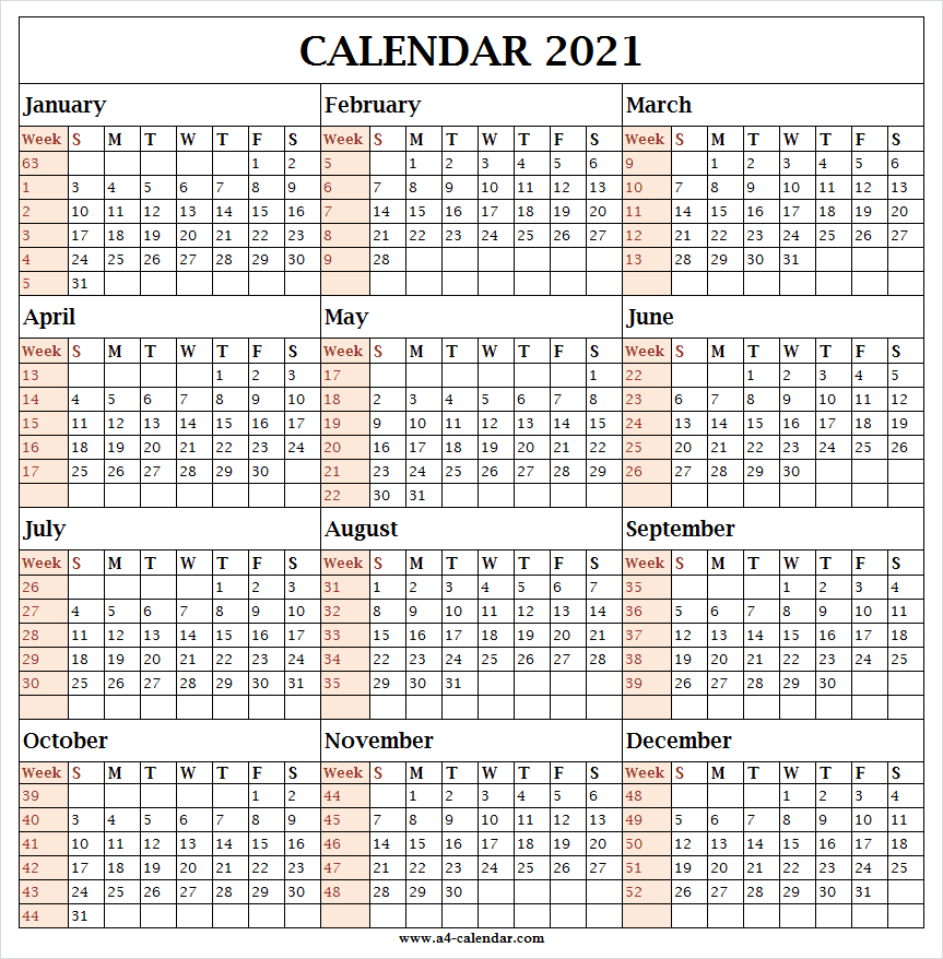 Calendar 2021 With Week Template - 2021 Calendar All Months
