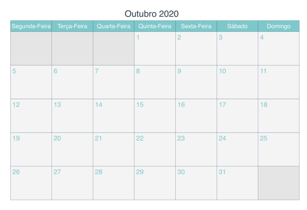 Calendário Outubro 2020 Para Imprimir | Stampabile