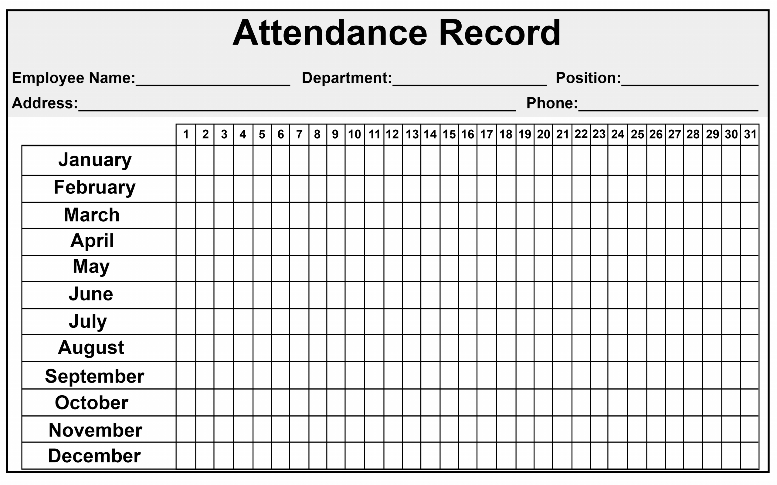 Collect 2020 Employee Attendance | Calendar Printables