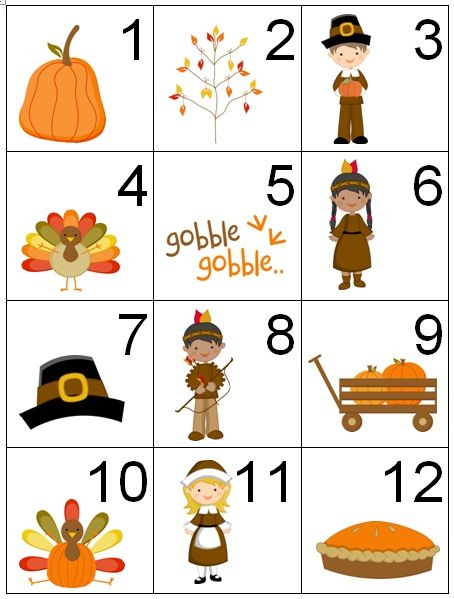 Counting Coconuts: Calendar Cards: Thanksgiving