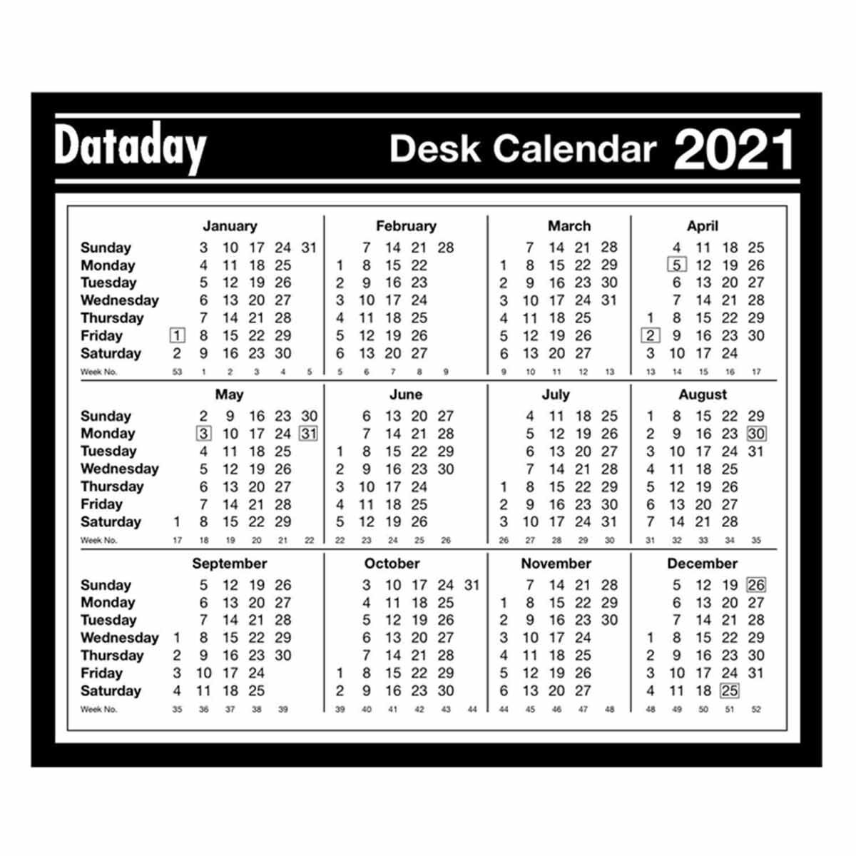 Dataday Year To View Calendar 2021