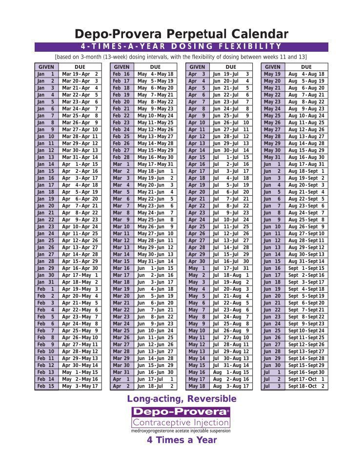 Depo-Provera Perpetual Calendar | Calendar Printables