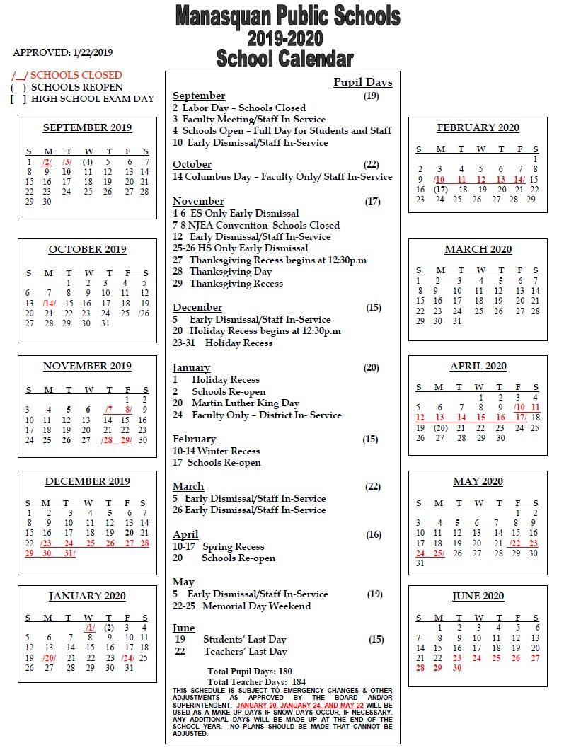 District Calendar / Next Year 2019-20