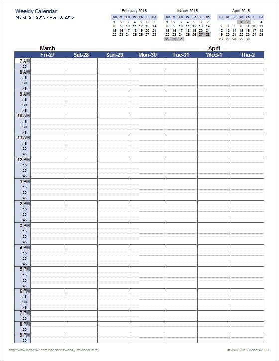 12 Week Blank Calendar