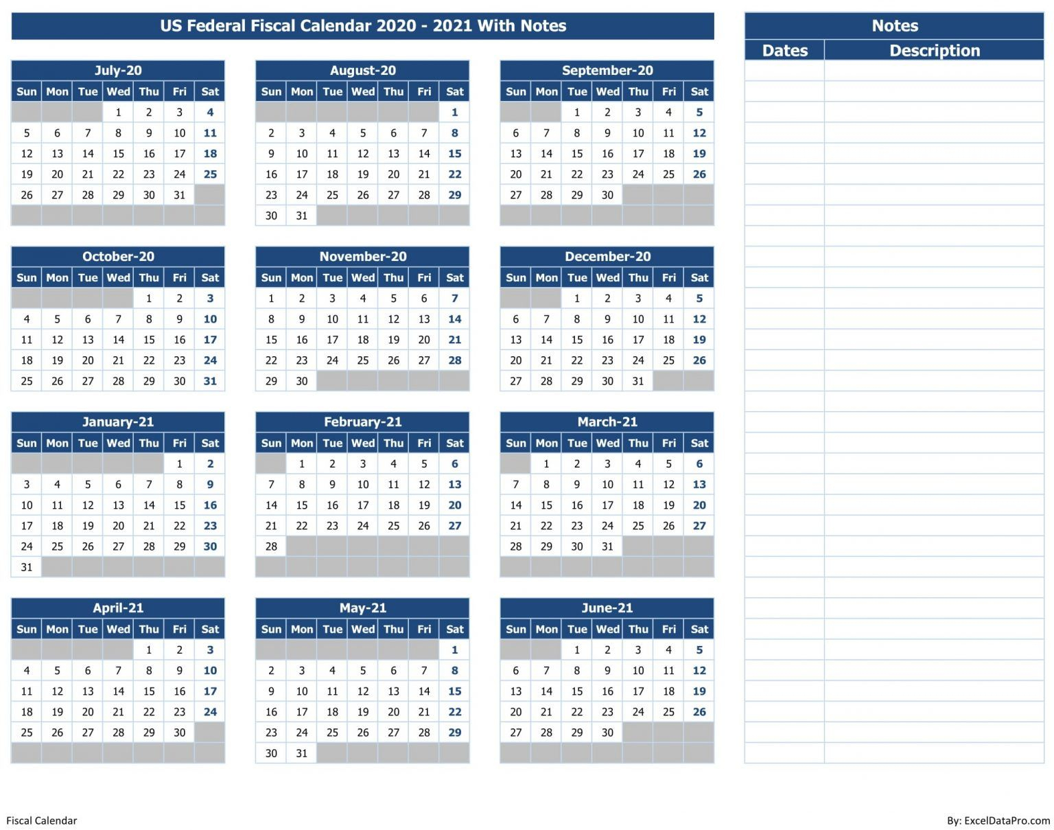 Download Us Federal Fiscal Calendar 2020-21 With Notes