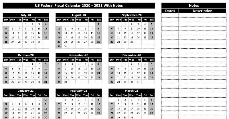 Download Us Federal Fiscal Calendar 2020-21 With Notes