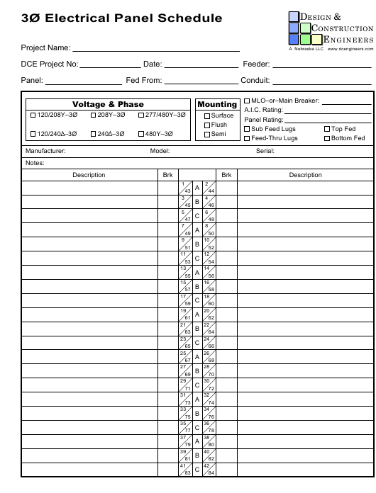 Electrical Panel Schedule Template - Design &amp; Construction Engineers - Nebraska Download