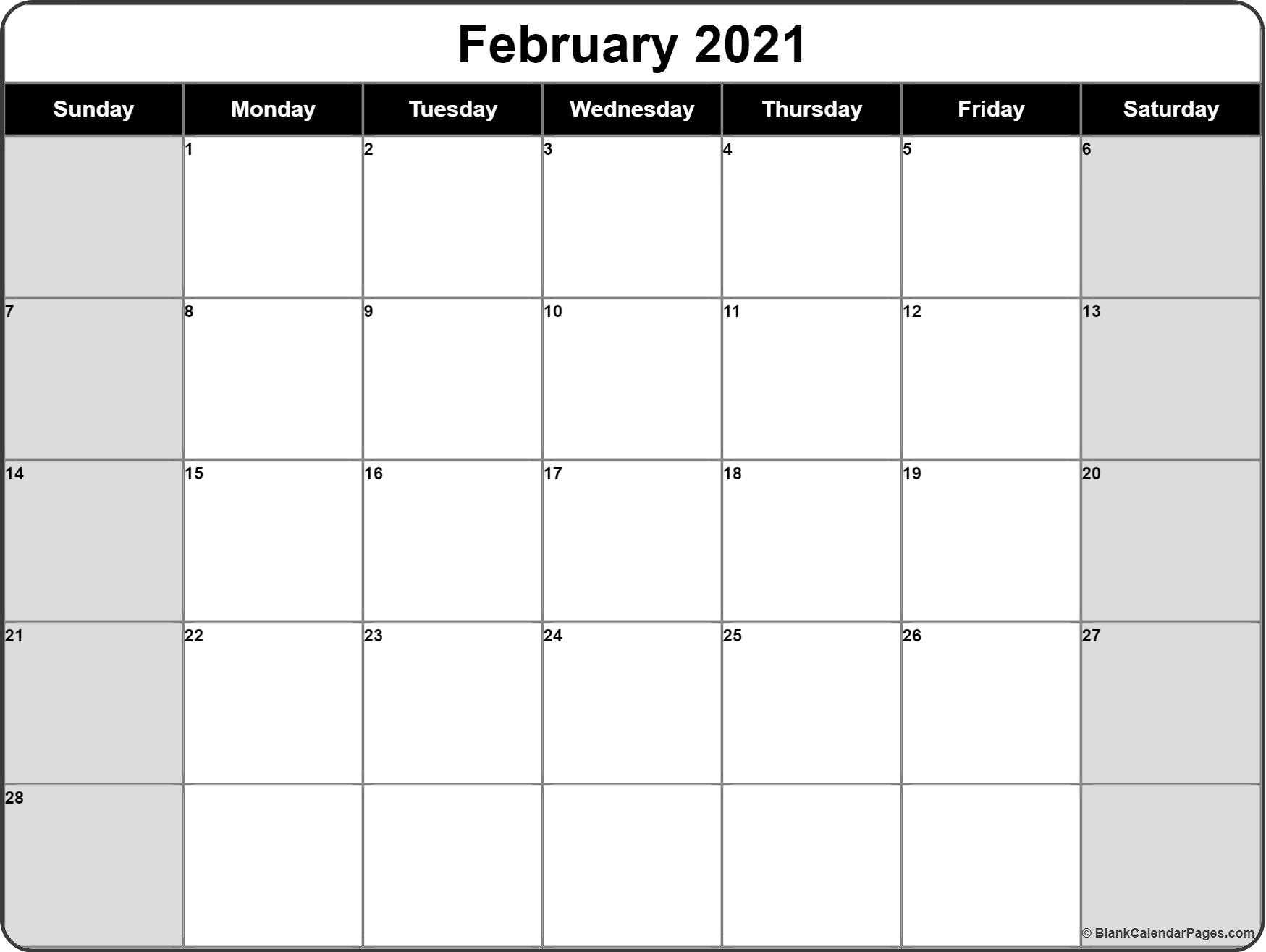 February 2021 Calendar | Free Printable Calendar Templates