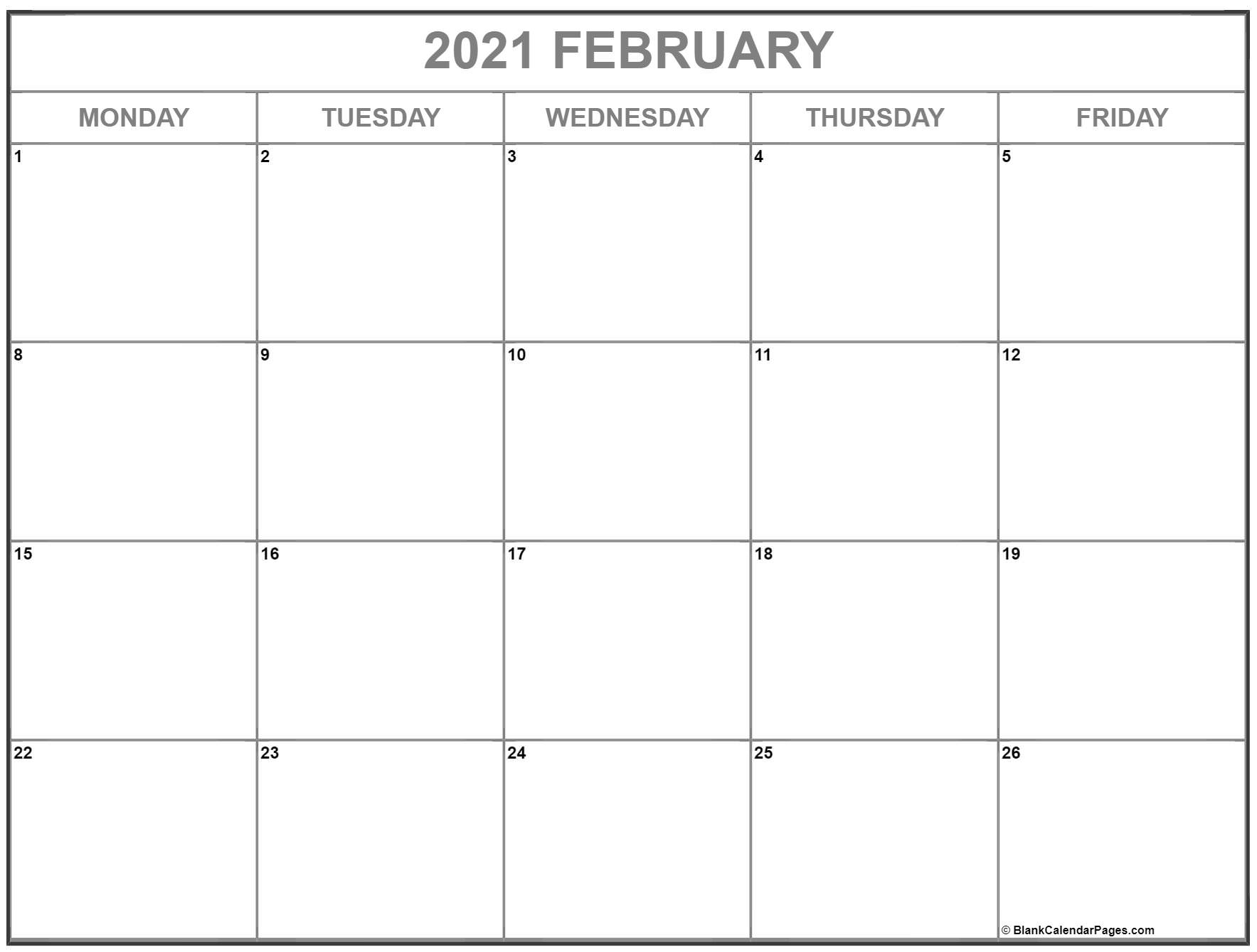 February 2021 Monday Calendar | Monday To Sunday