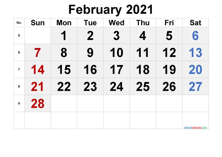 February 2021 Printable Calendar [Free Premium] In 2020 | March Free Printable Calendar