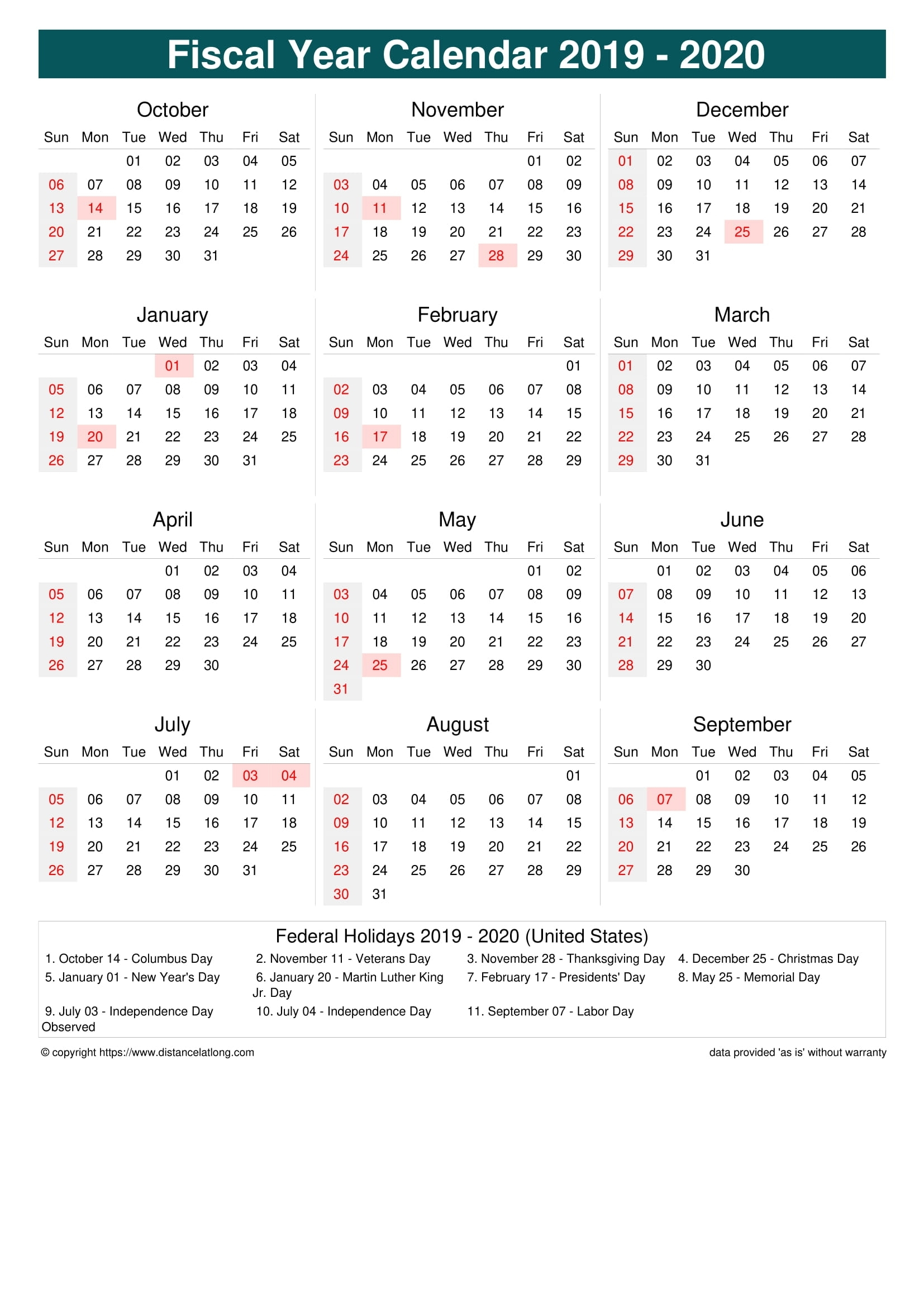 Financial Calendar 2019-2020 In Weeks - Calendar