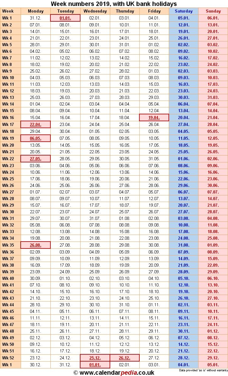 Financial Calendar 2019 With Week Number In 2020