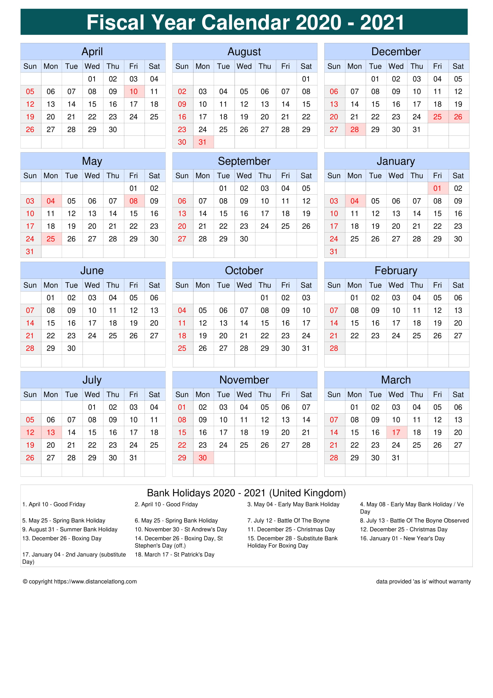 Fiscal Portrait Calendar Vertical Grid Sunday To Saturday