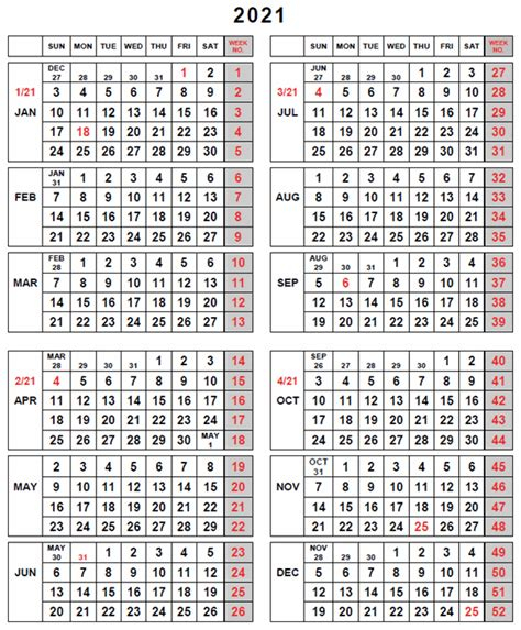 Fiscal Weeks Calendar 2021 - Calendar Weeks