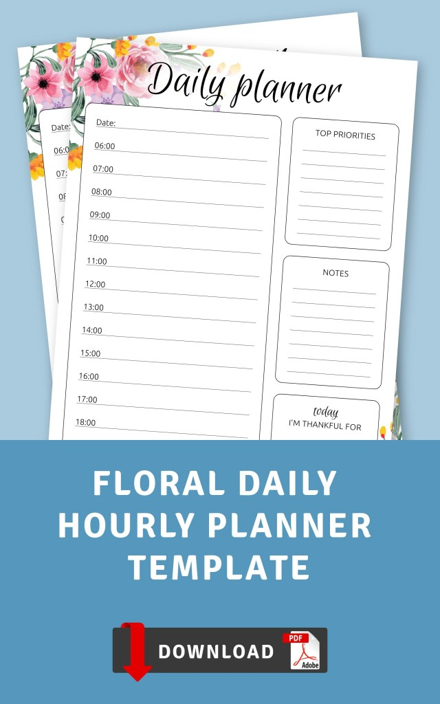 Floral Daily Hourly Planner Template - Printable Pdf