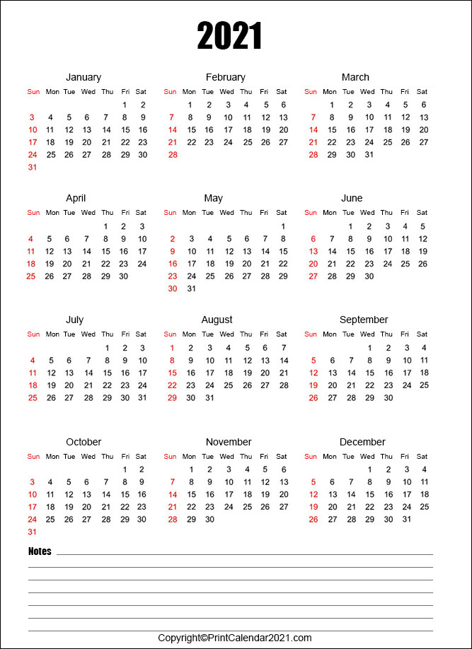 Printable Calendar 2021 With Space To Write