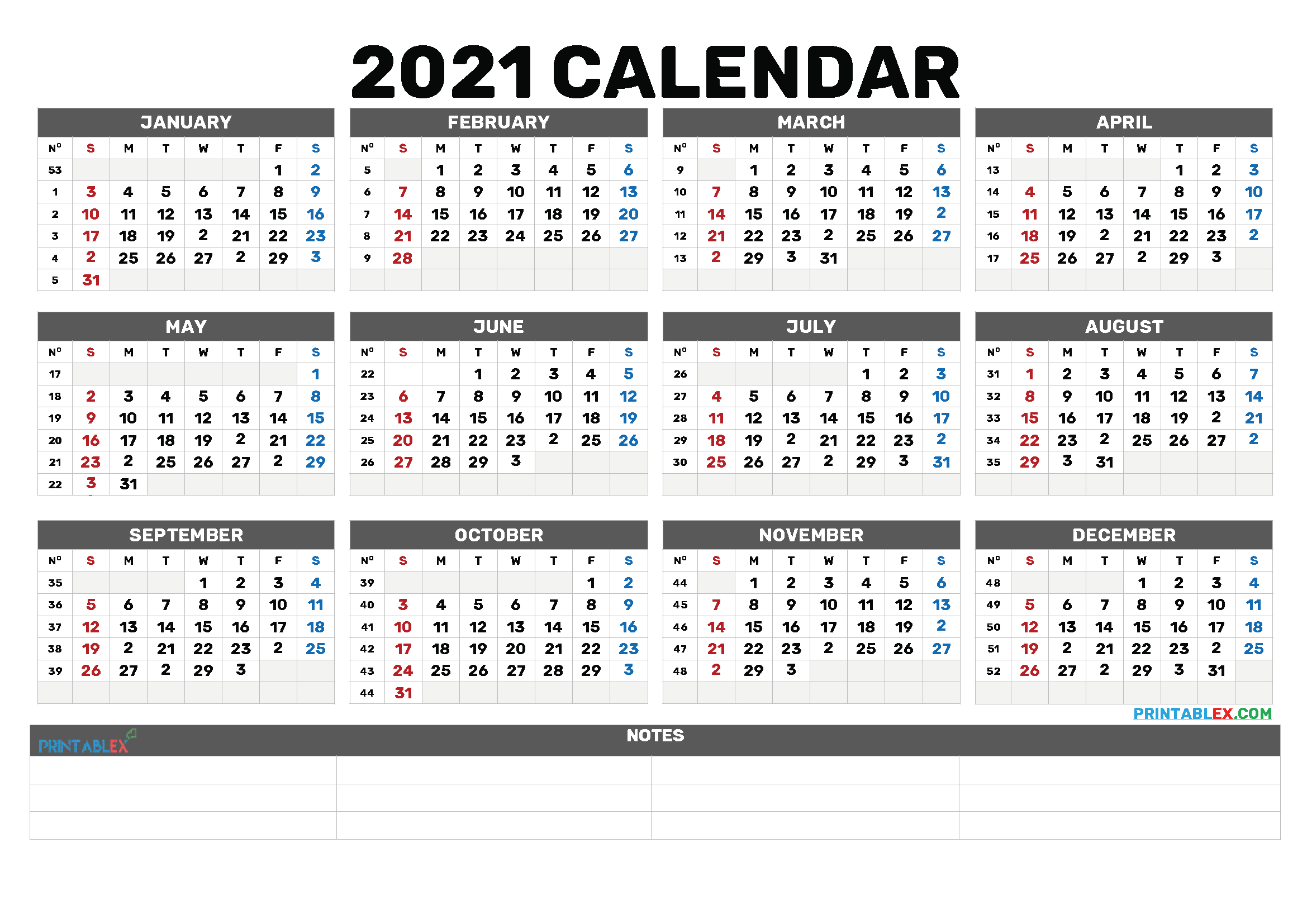 Free 2021 Yearly Calender Template : Calendar 2021