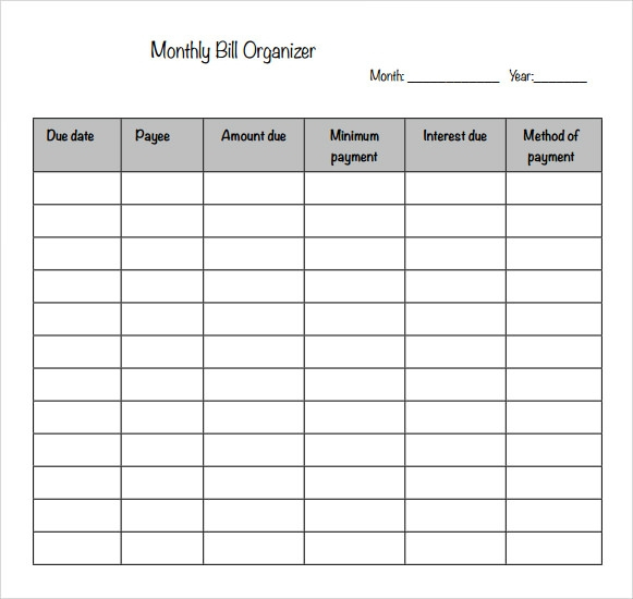 Free 4+ Sample Bill Organizer Chart Templates In Pdf