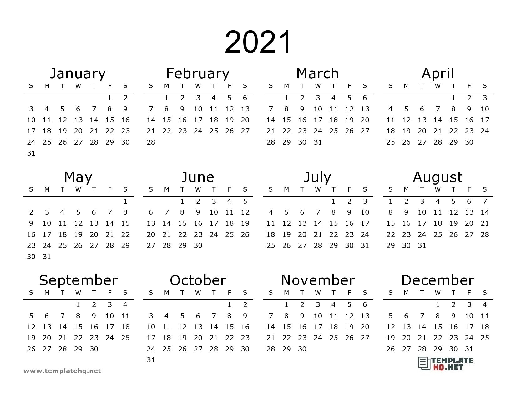 Free At A Glance 2021 Pdf 8.5 X 11 | Month Calendar Printable