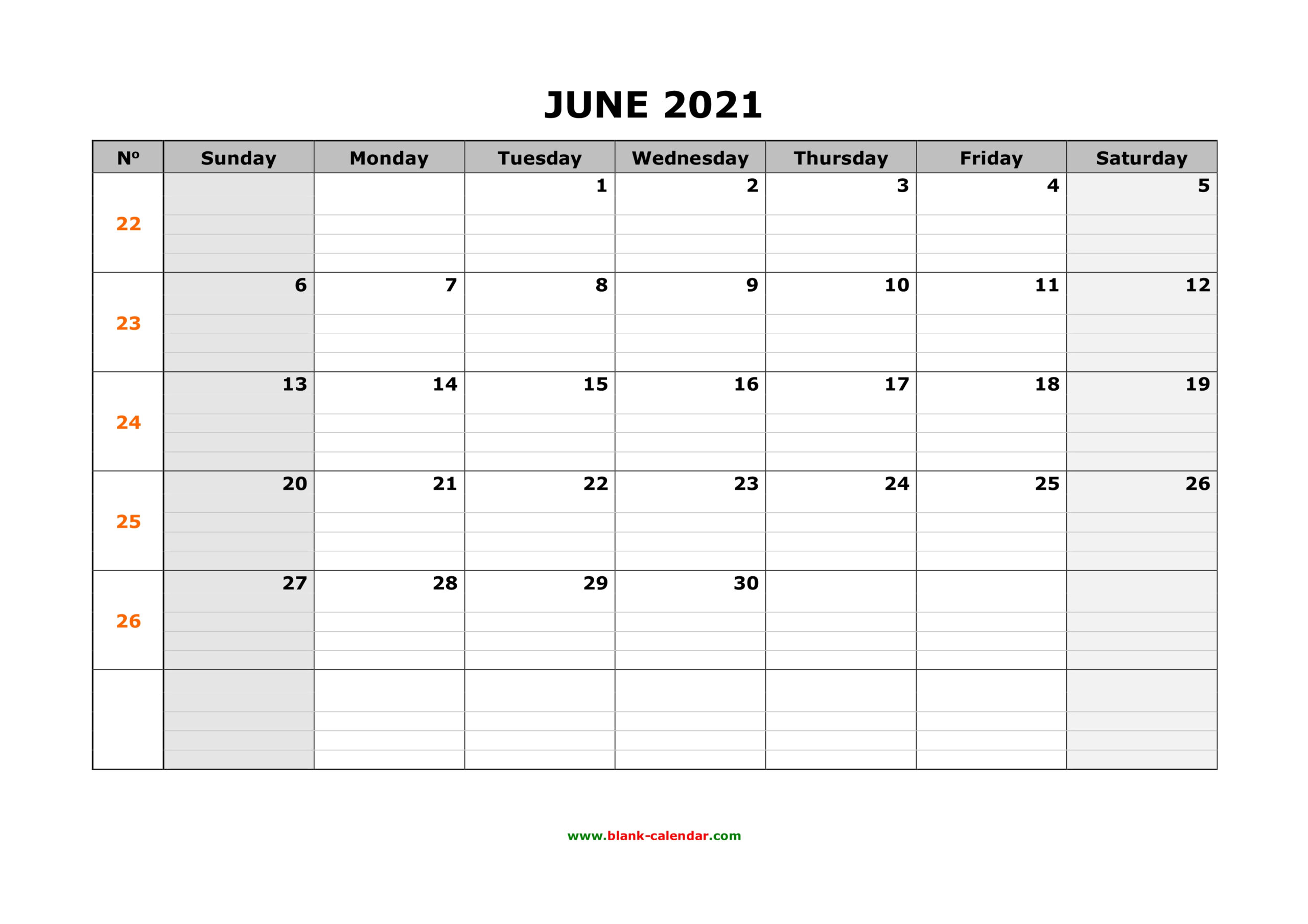 Free Download Printable June 2021 Calendar, Large Box Grid