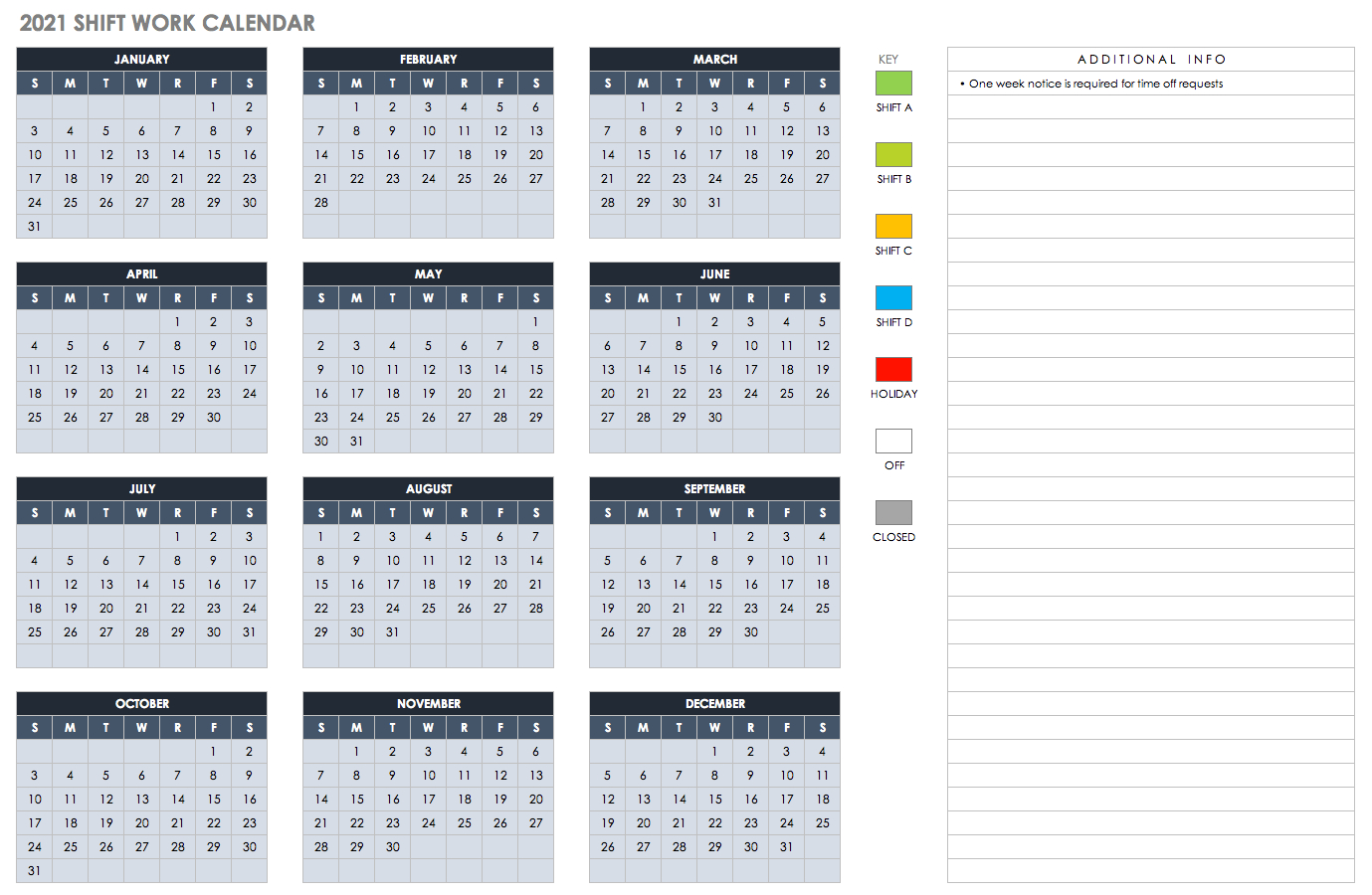 Week Wise 2021 Calendar